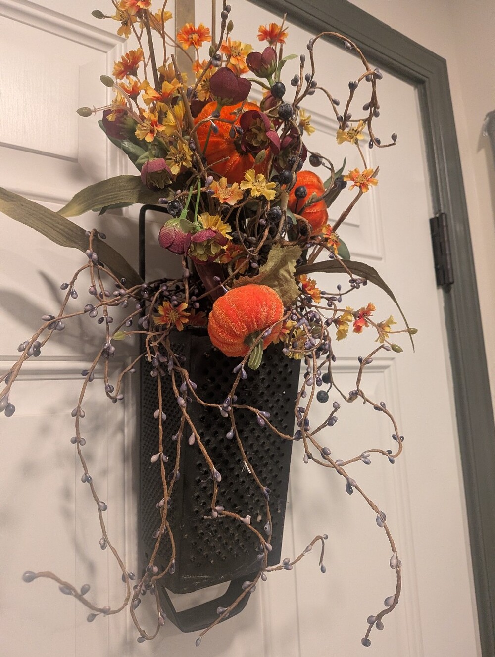 Autumn Pumpkin Wall Pocket Floral Arrangement - Orange